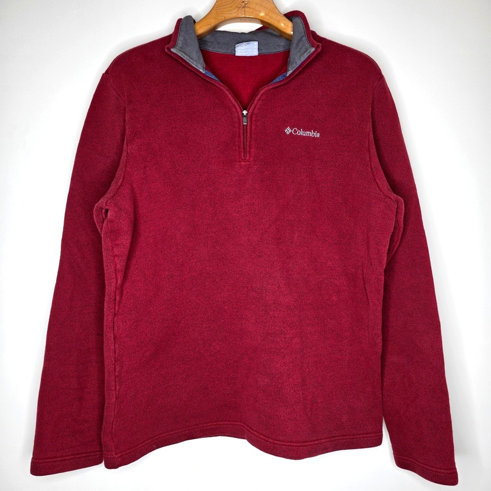 Columbia Mens Great Hart Mountain Sweatshirt Sz M Red 1/4 Zip Pullover Outdoor - Picture 1 of 10